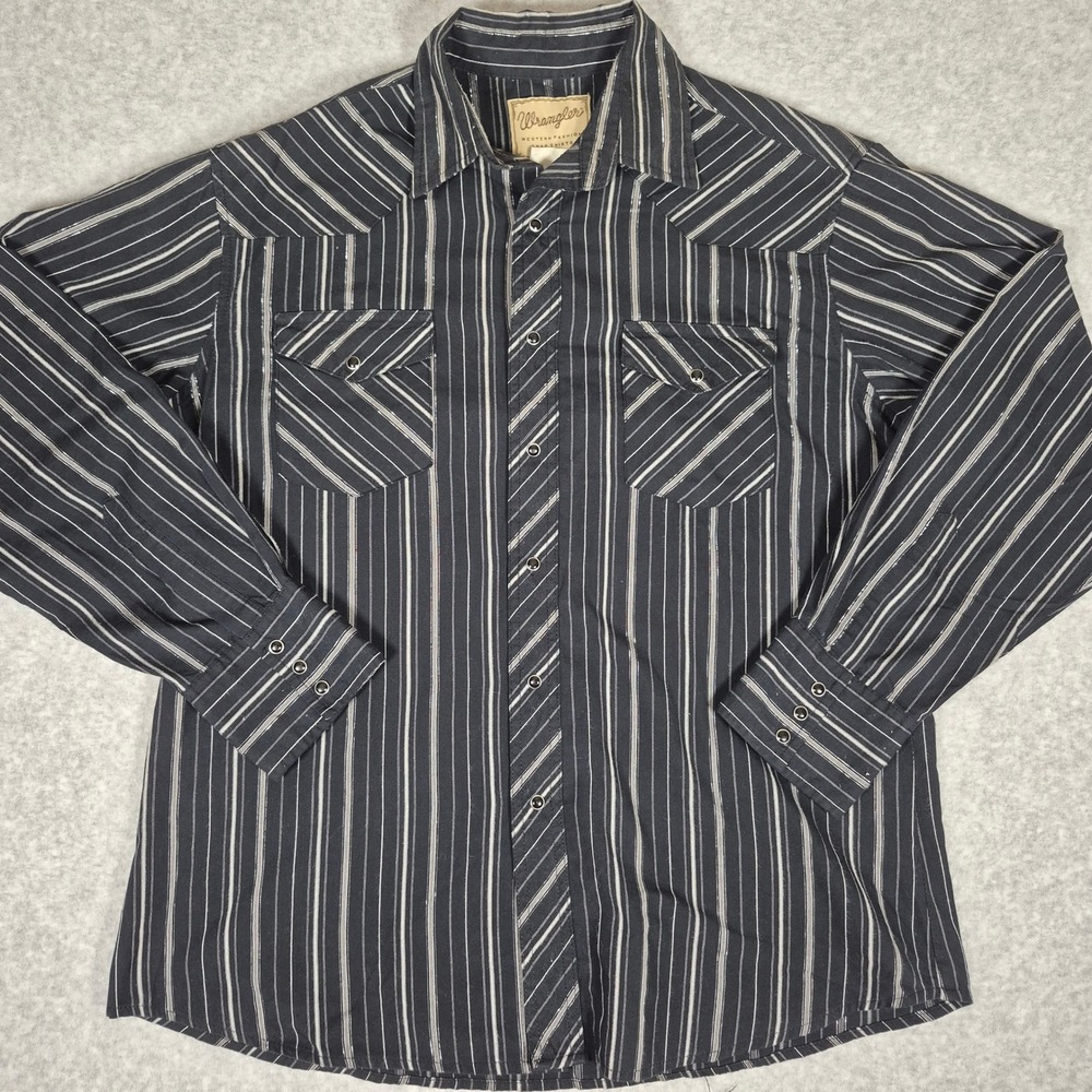 Wrangler Western Snap Shirt Mens Large Black Striped Metallic WM040BK